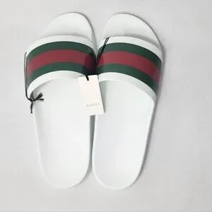 Gucci White and Green Sandals with Bold Stripes shoes Gucci White Rubber Slide Sandals Size 9 UK main image 4
